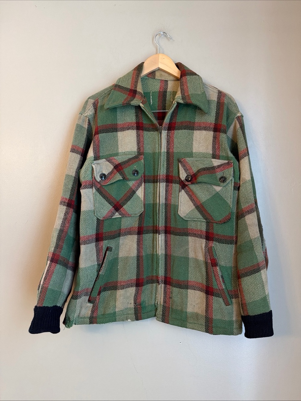 Vtg 50’s 60’s Wool? Jacket Mens Hunt 50s Chore Barn Coat Thrashed Elbow Pads